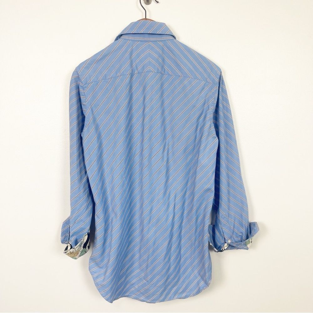 Robert Graham Blue Striped Button Down Shirt Floral Cuffs Size Small - Picture 6 of 7
